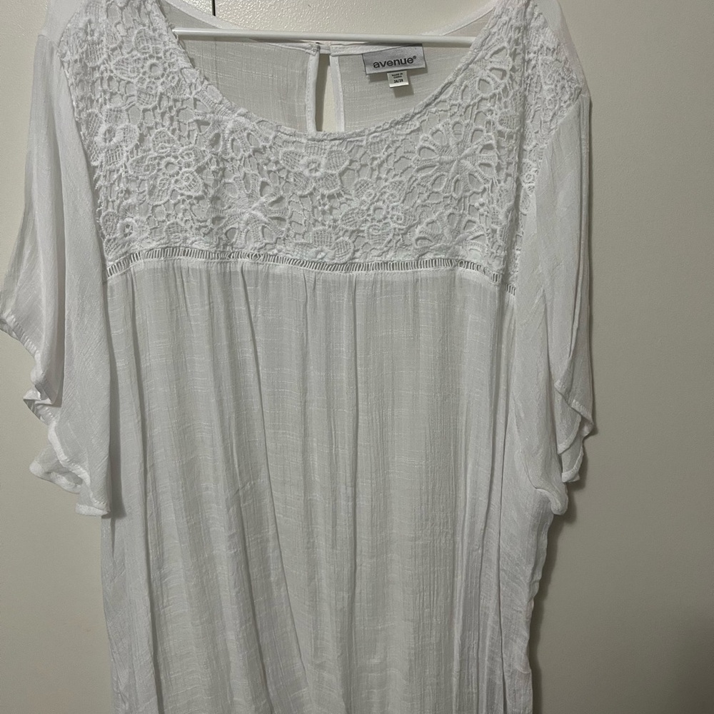 Avenue White Crochet Yoke Tunic Top